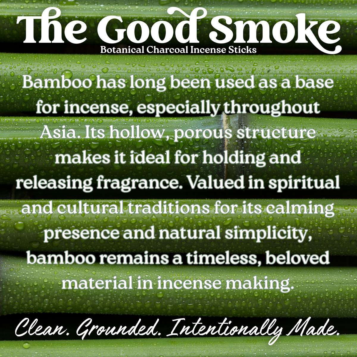 Bamboo sticks with text about botanical charcoal incense sticks and how they&