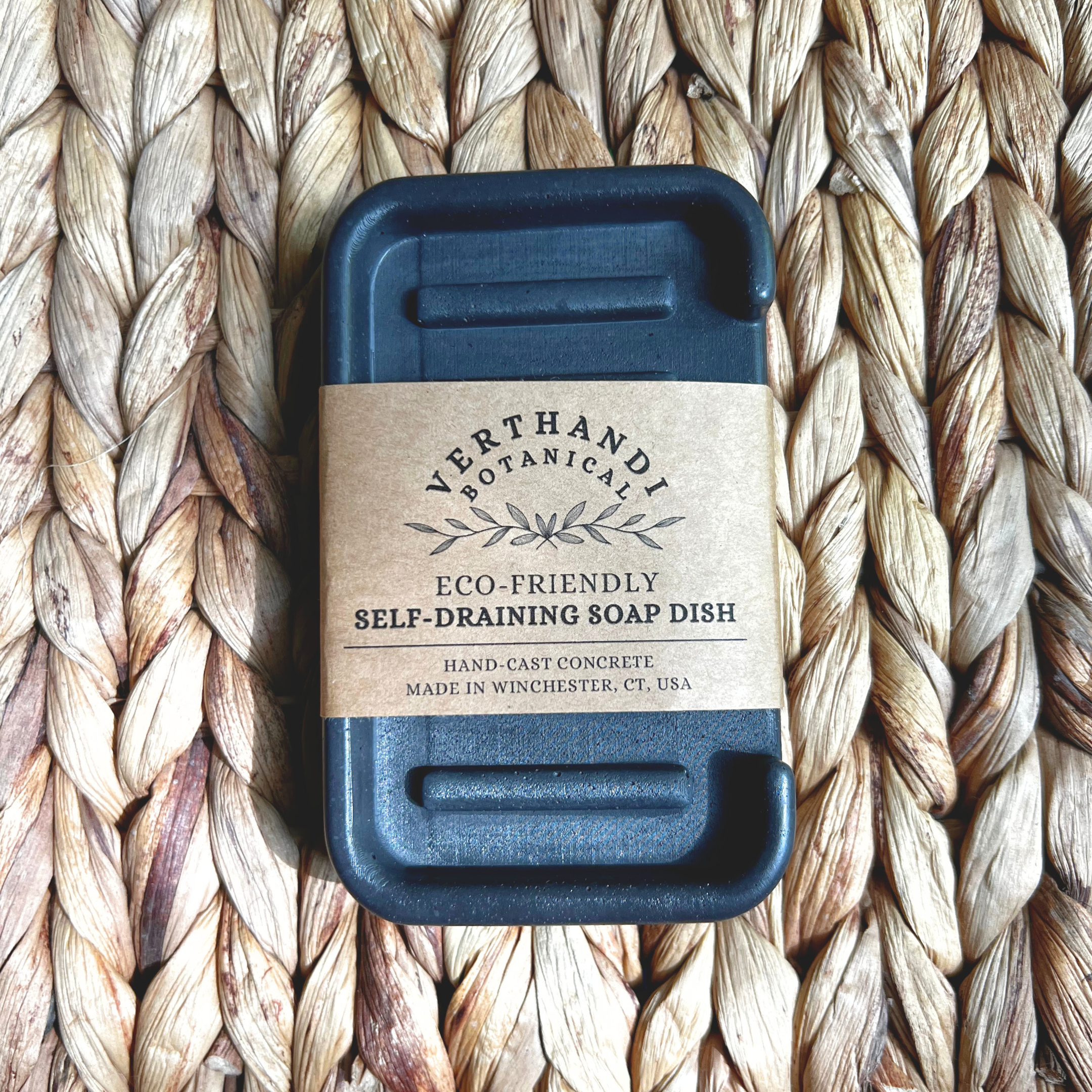 Crow Hygge Concrete Soap Tray, top view with label