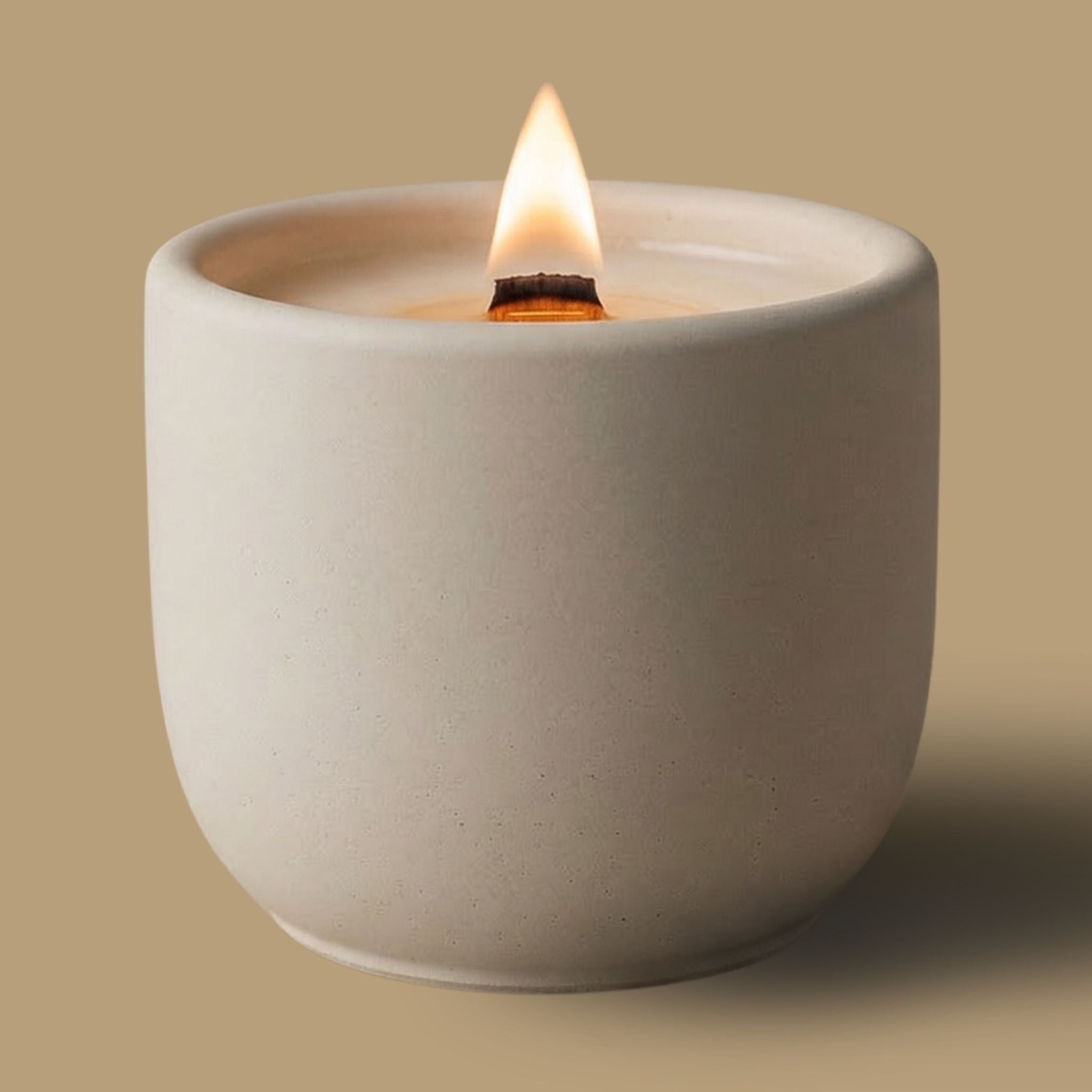 ginger snap scented candle with a crackling wood wick in concrete jar GINGER LEMON SCENTED CANDLE