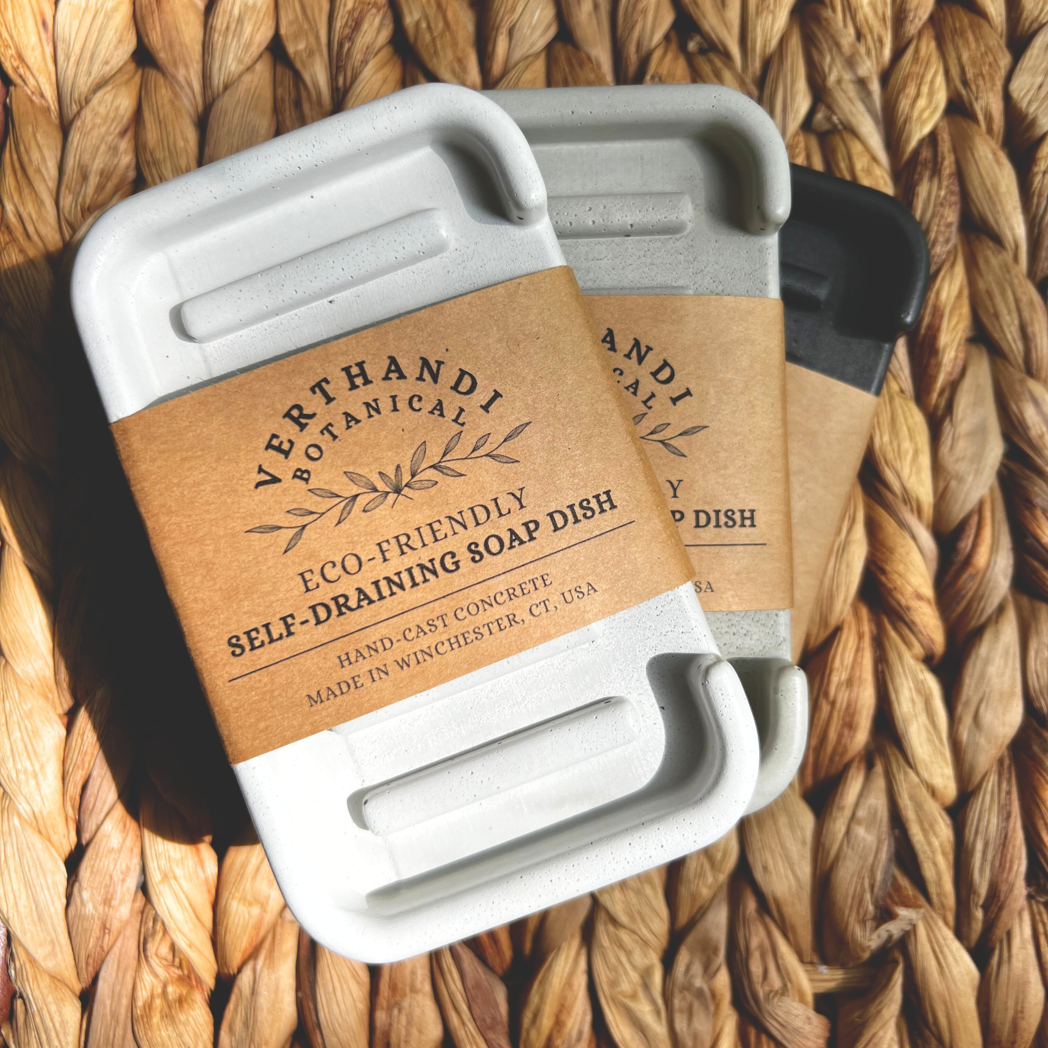 Hygge Concrete Soap Tray, stack of all three colors