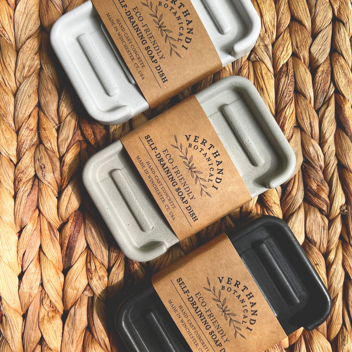 Hygge Concrete Soap Trays, all three colors top view spread