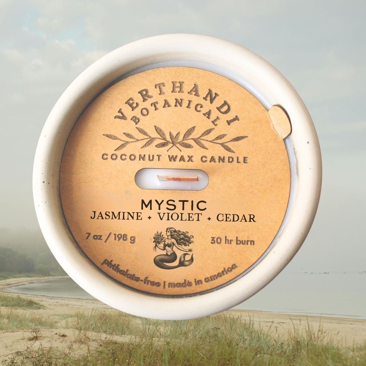 Mystic scented candle with a crackling wood wick in a concrete jar - TOP
