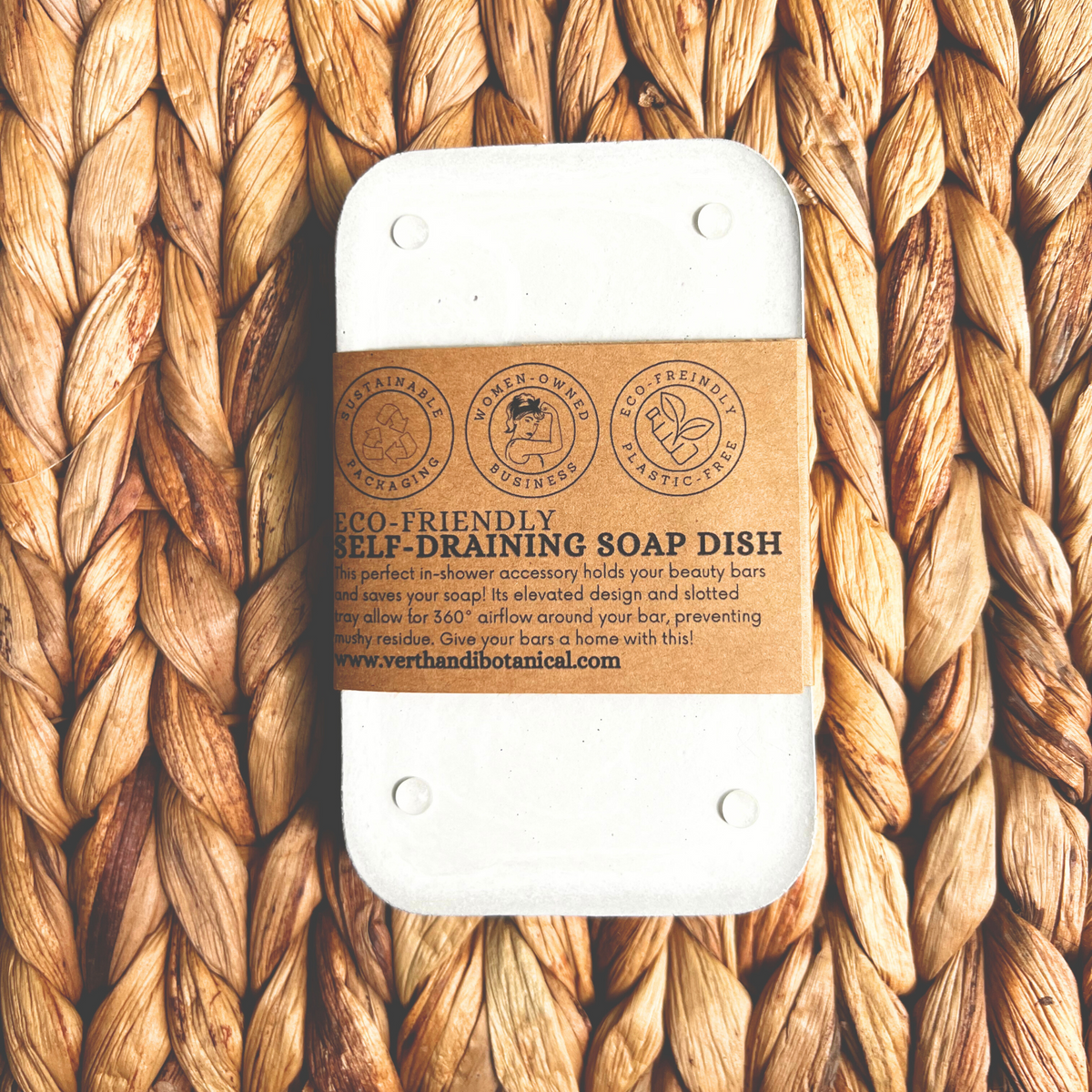 Nordic Hygge Concrete Soap Tray, back view with label