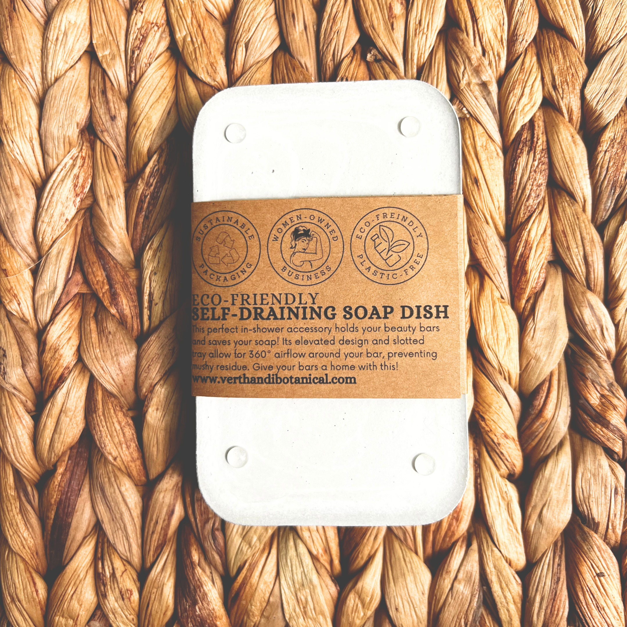 Nordic Hygge Concrete Soap Tray, back view with label