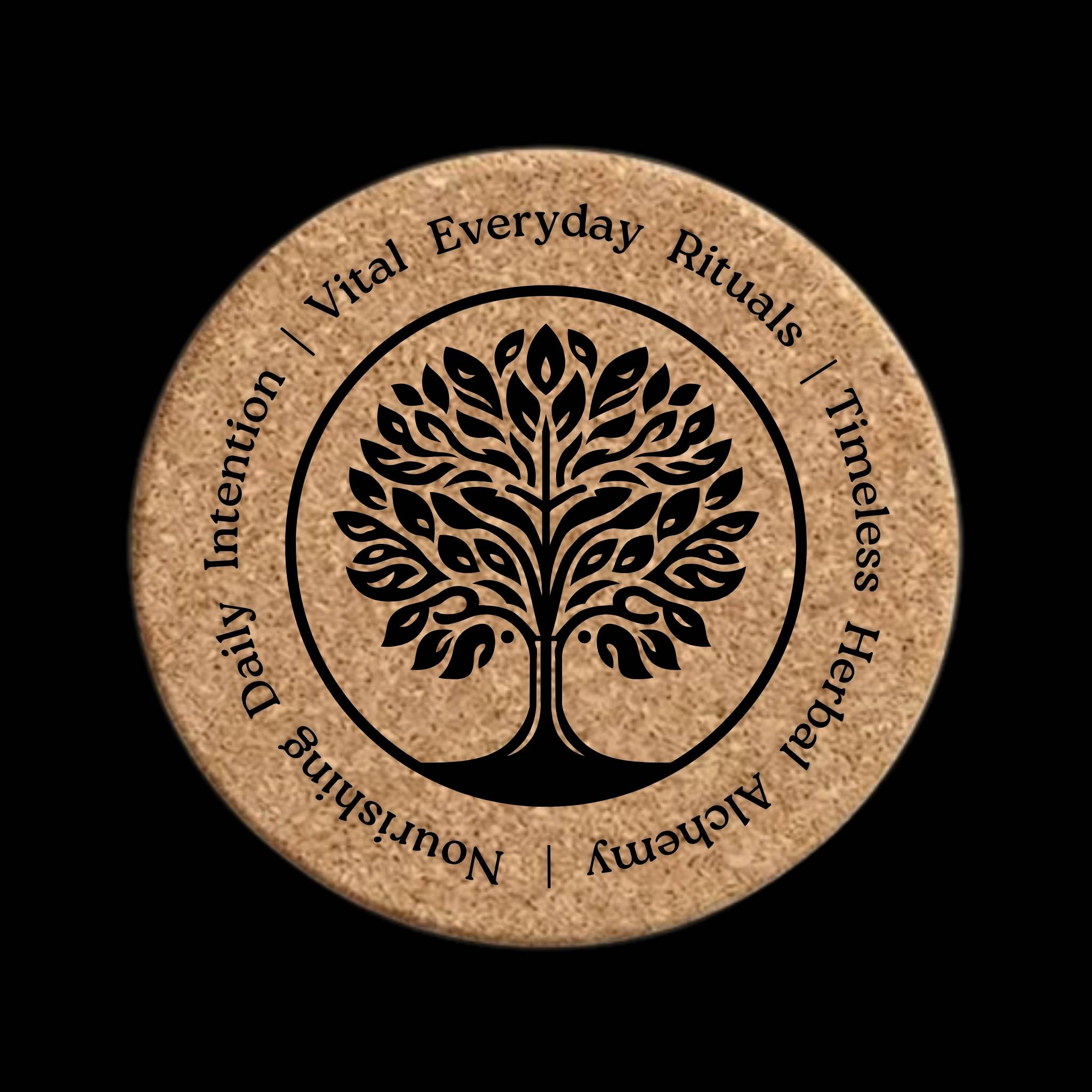 top of recycled cork lid with laser engraving - part of Verthandi Botanical&