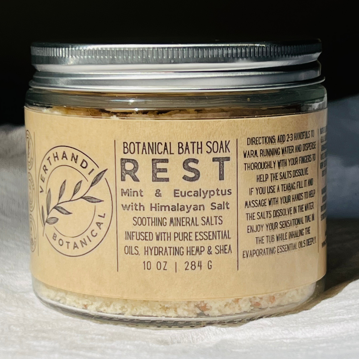 Rest Botanical Bath Soak jar, front view