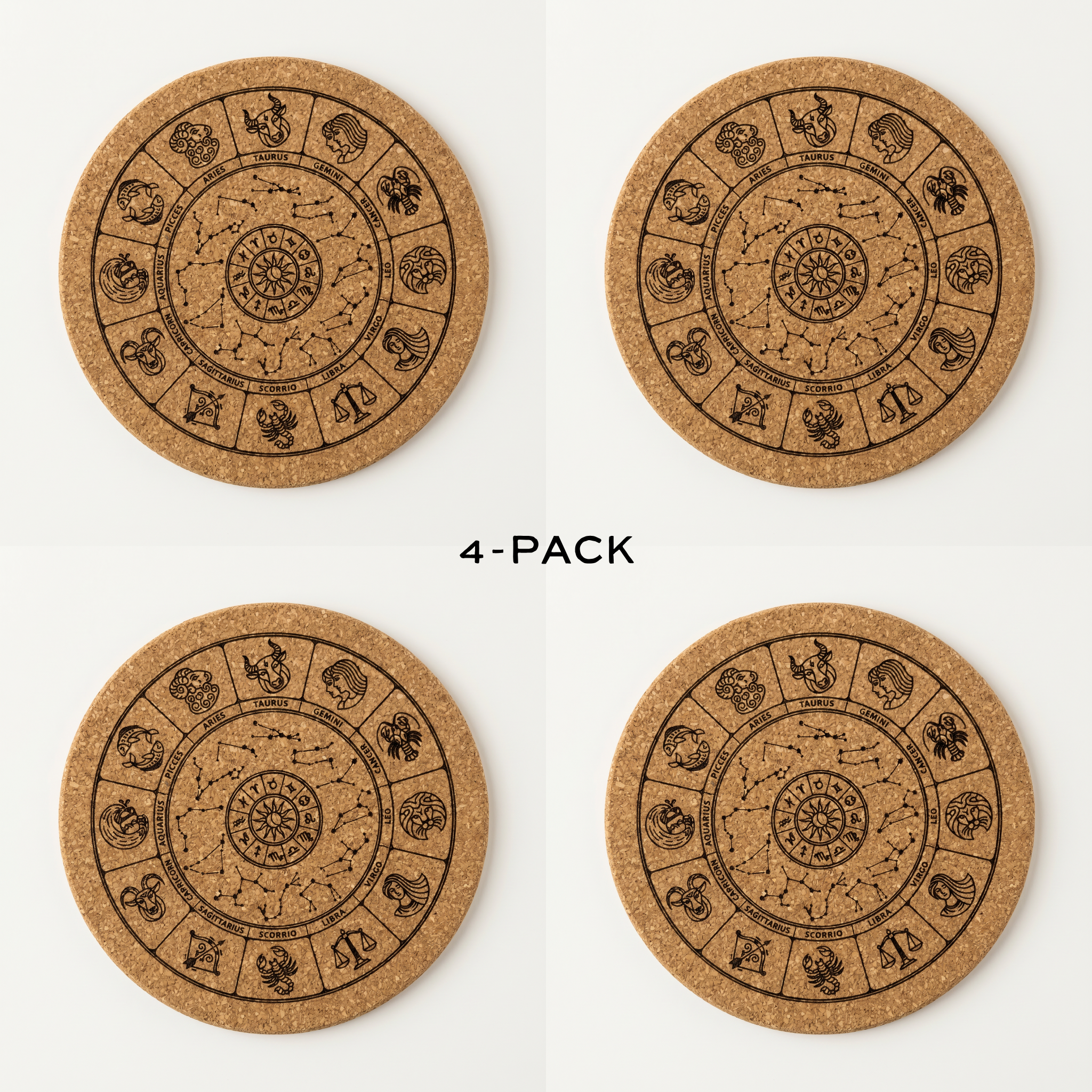 Zodiac Cork Coasters 4-pack
