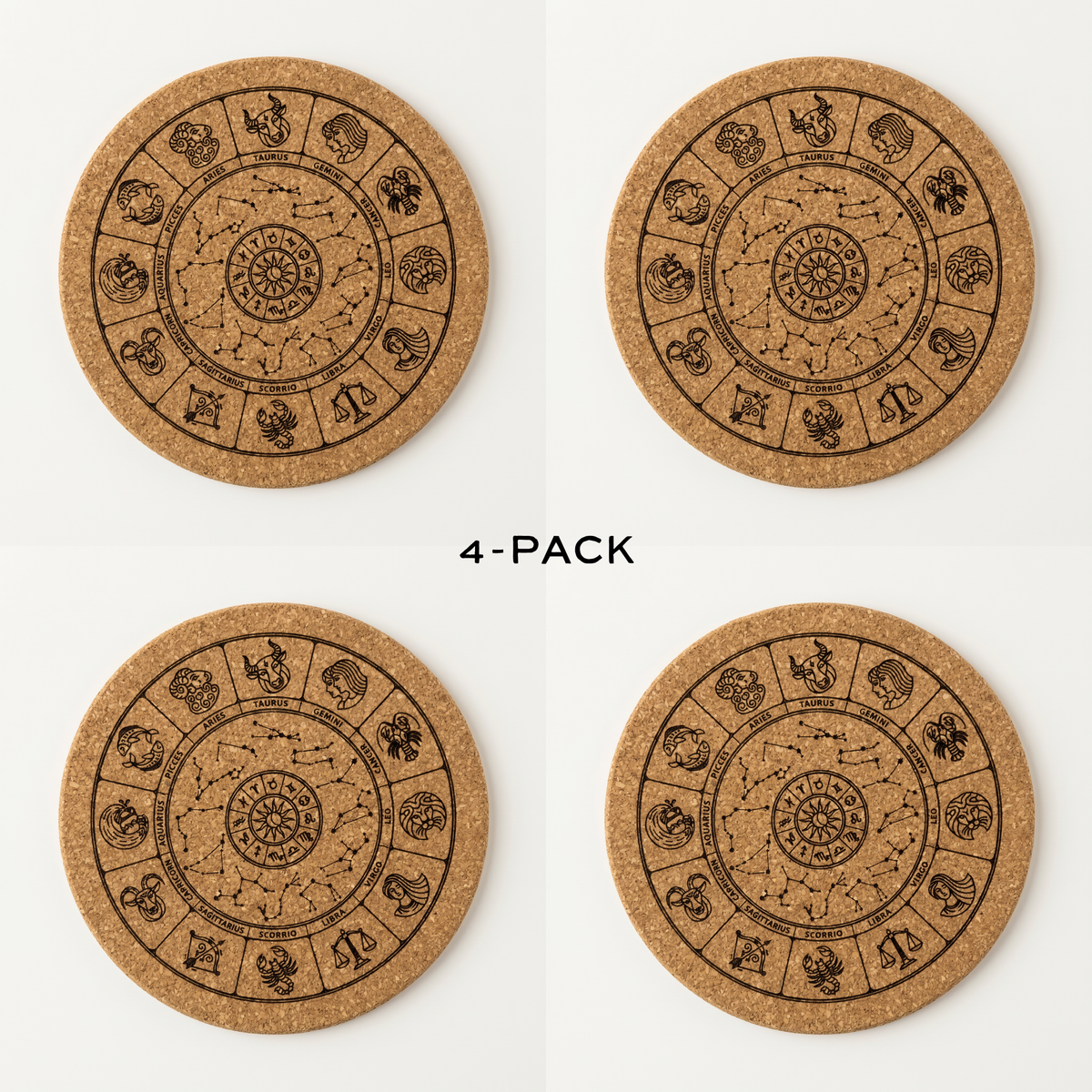 Zodiac Cork Coasters 4-pack