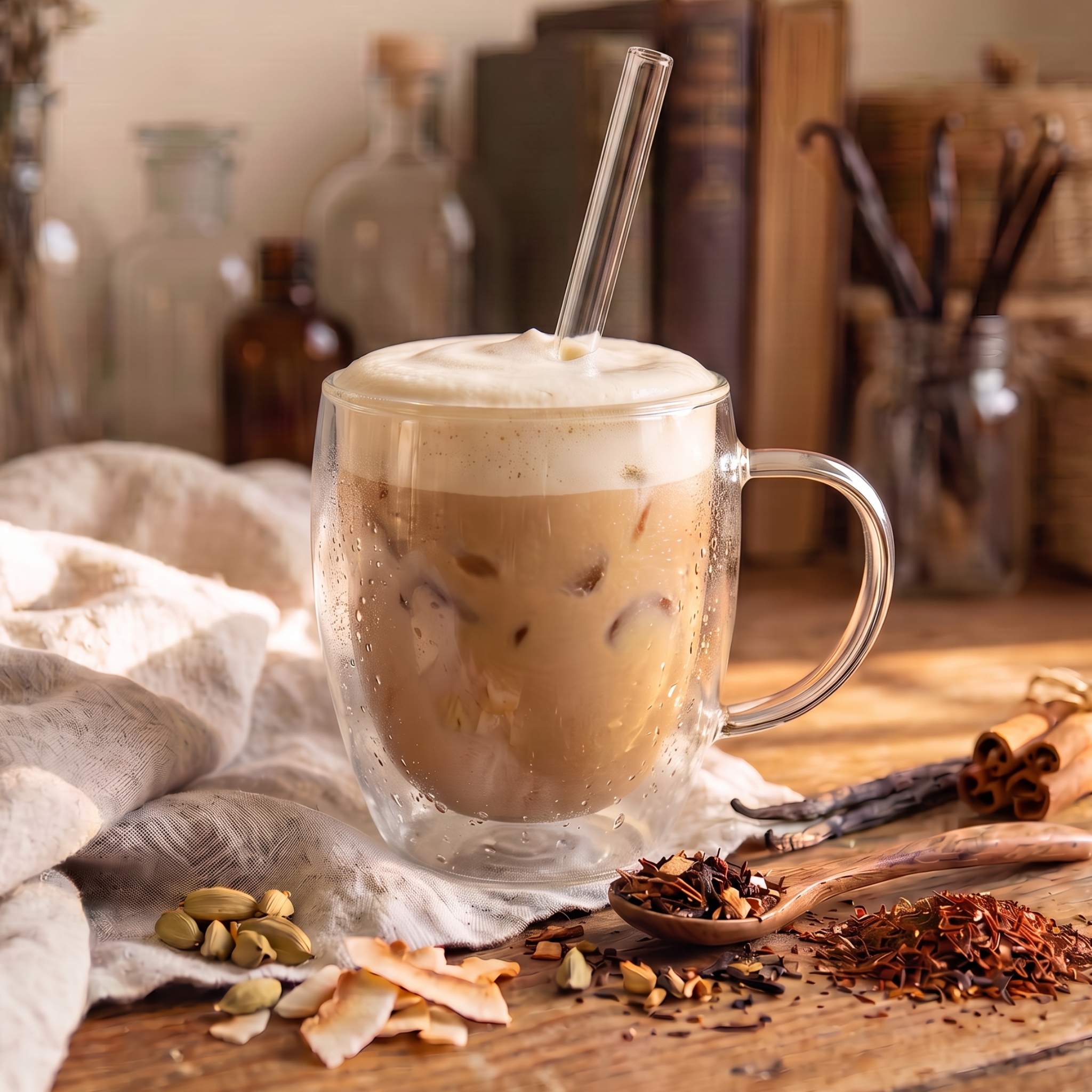 Coconut Vanilla Chai Iced Drink by Verthandi Botanical is caffeine-free