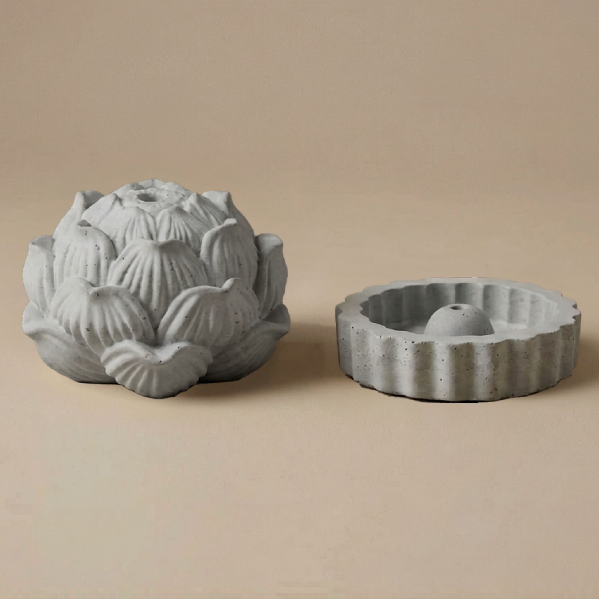 concrete incense holders shaped like a lotus flower
