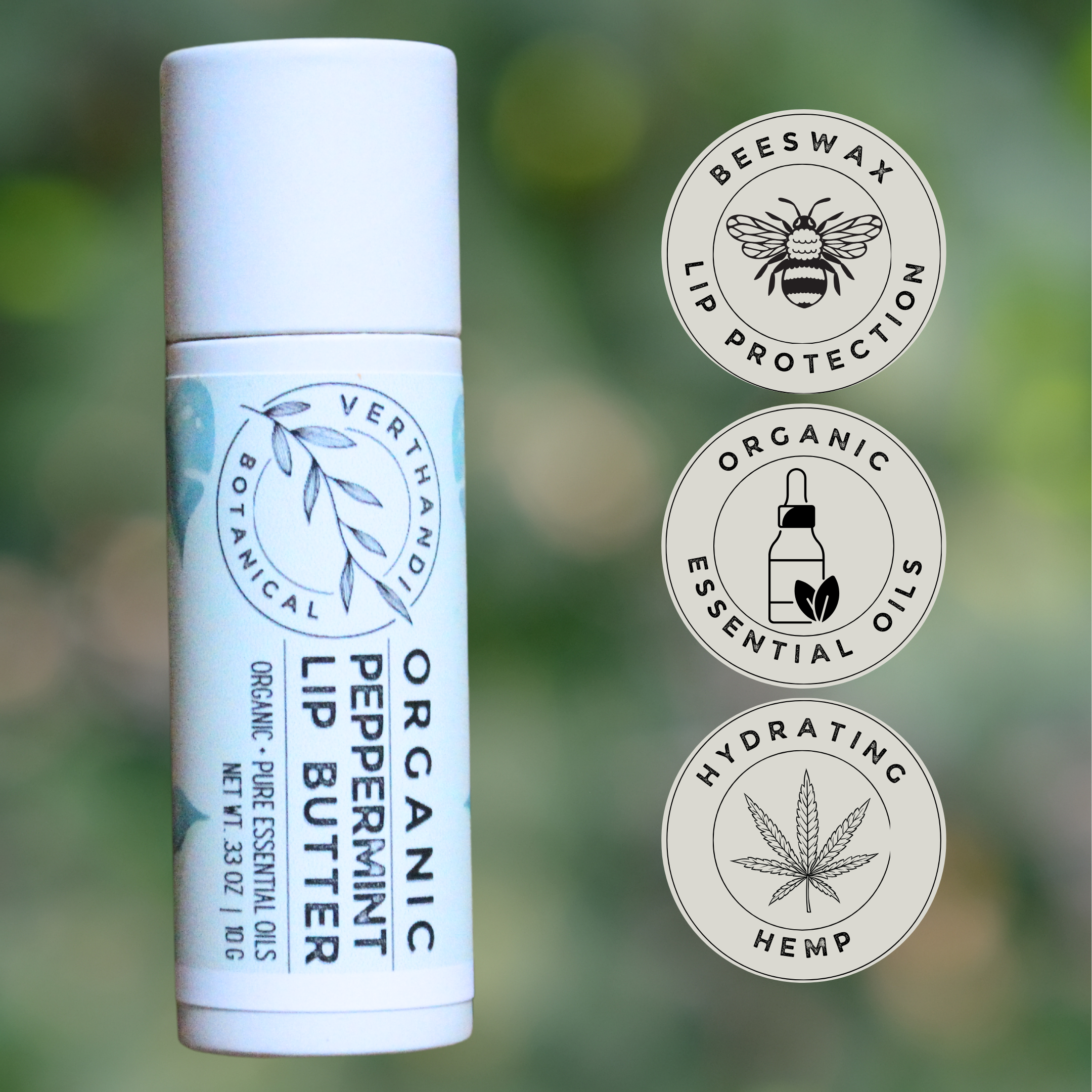 peppermint lip butter organic hydrating lip butter from verthandi botanical in a Kraft paper tube