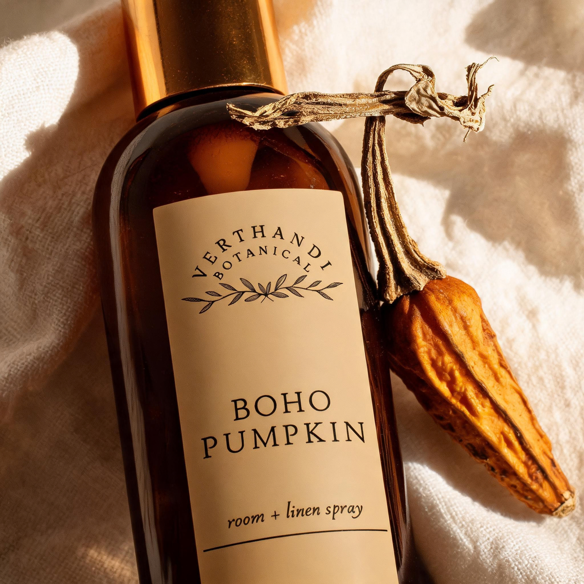 Boho Pumpkin room and linen spray by Verthandi Botanical, close up