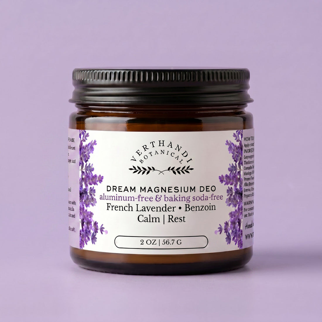 Dream Magnesium Deodorant Cream by Verthandi Botanical is Aluminum-Free and in a glass jar with a metal lid
