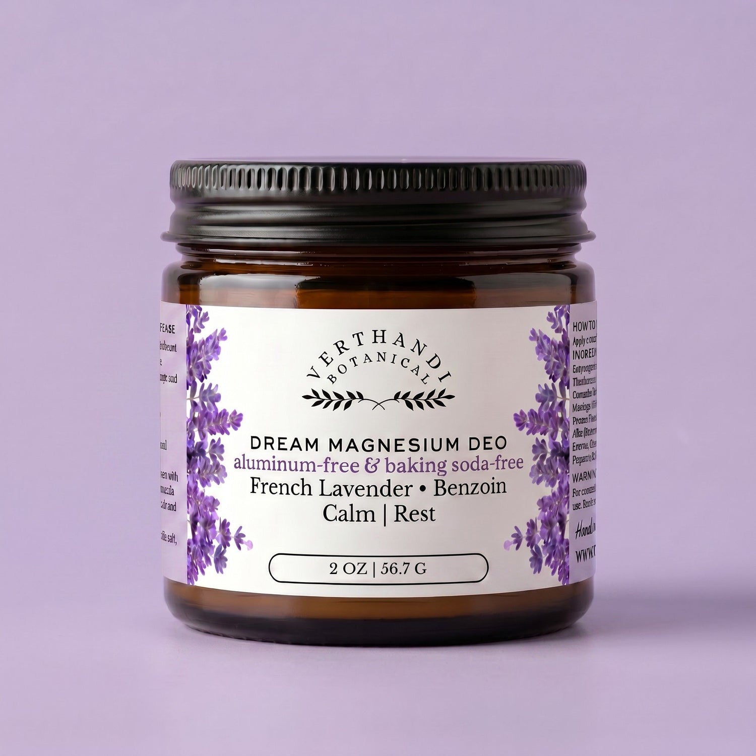 Dream Magnesium Deodorant Cream by Verthandi Botanical is Aluminum-Free and in a glass jar with a metal lid