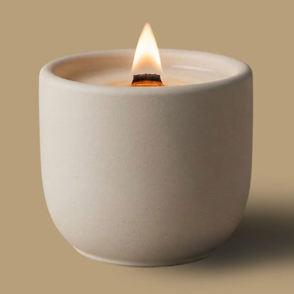 ginger snap  scented candle with a crackling wood wick in concrete jar GINGER LEMON SCENTED CANDLE