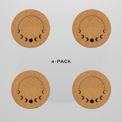 Moon Phase Cork Coasters 4-pack