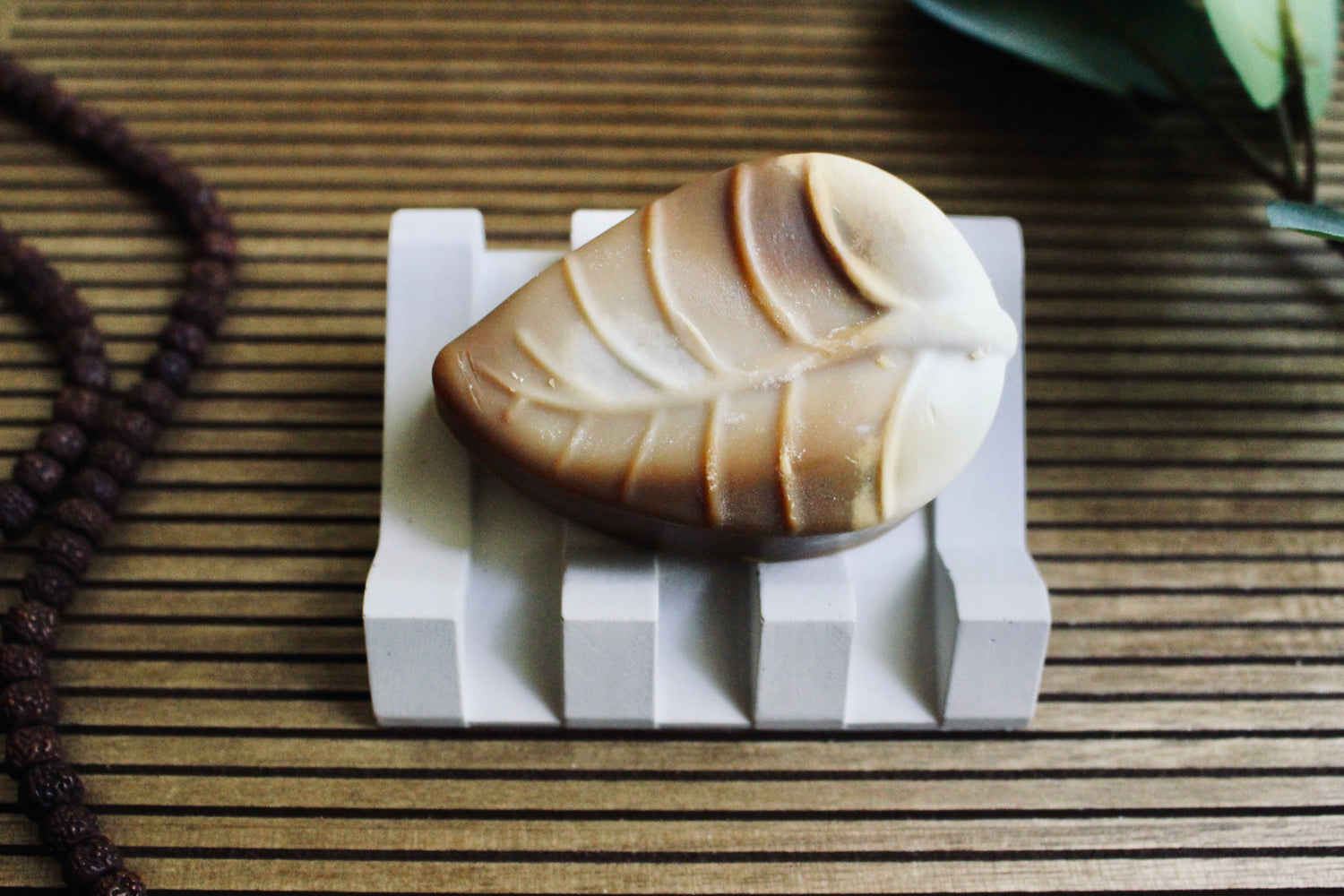 Nordic  Zen Concrete Soap Tray, top View, with natural soap bar