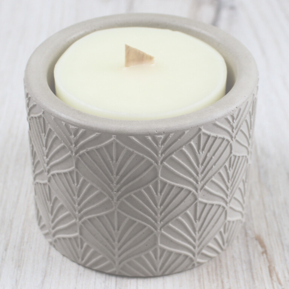 VINTAGE LEAF CONCRETE EMPTY &amp; REFILLABLE CANDLE VESSEL