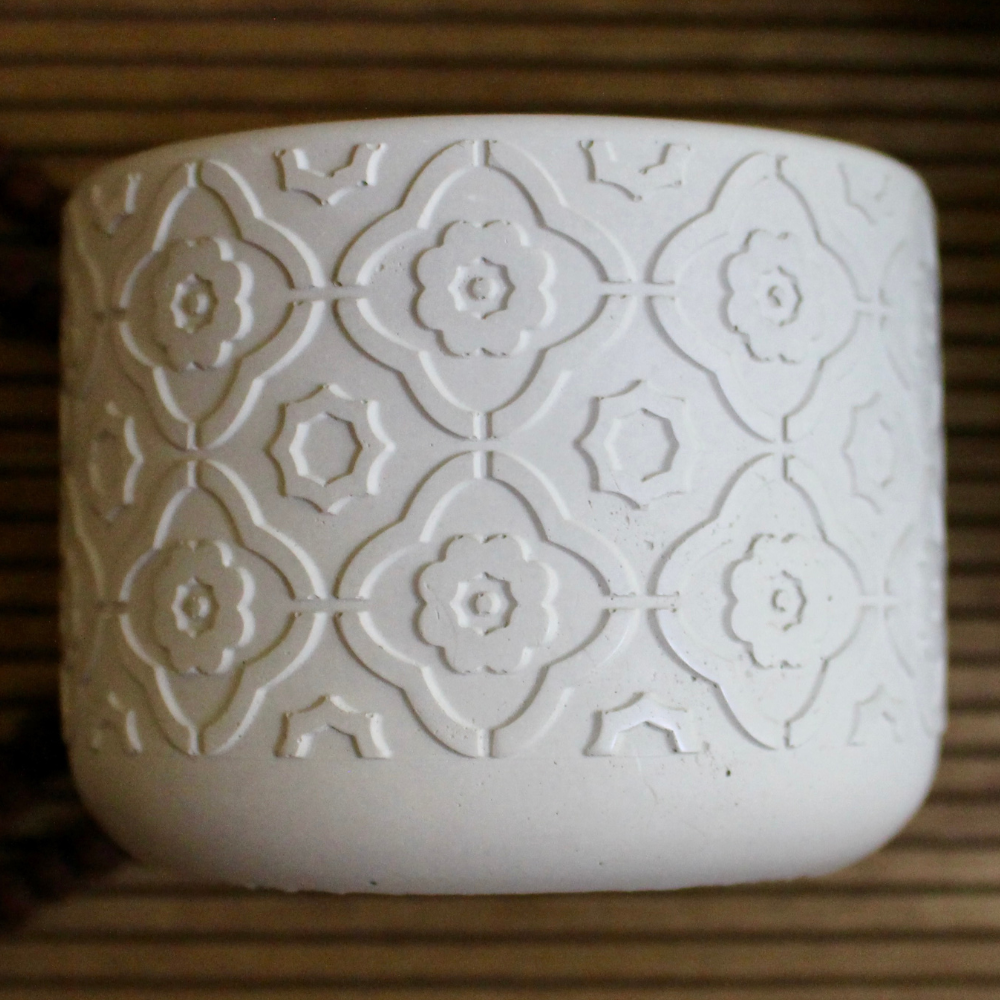 VINTAGE FLOWER CONCRETE EMPTY &amp; REFILLABLE CANDLE VESSEL