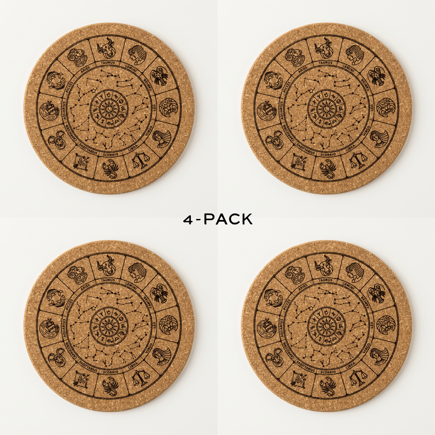 Zodiac Cork Coasters 4-pack