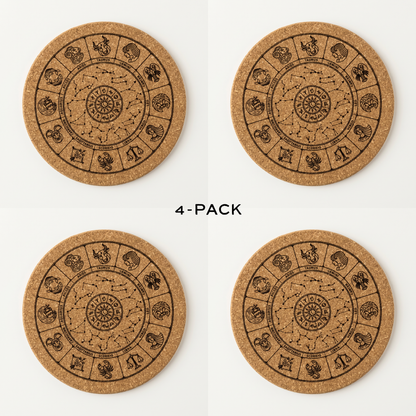 Zodiac Cork Coasters 4-pack