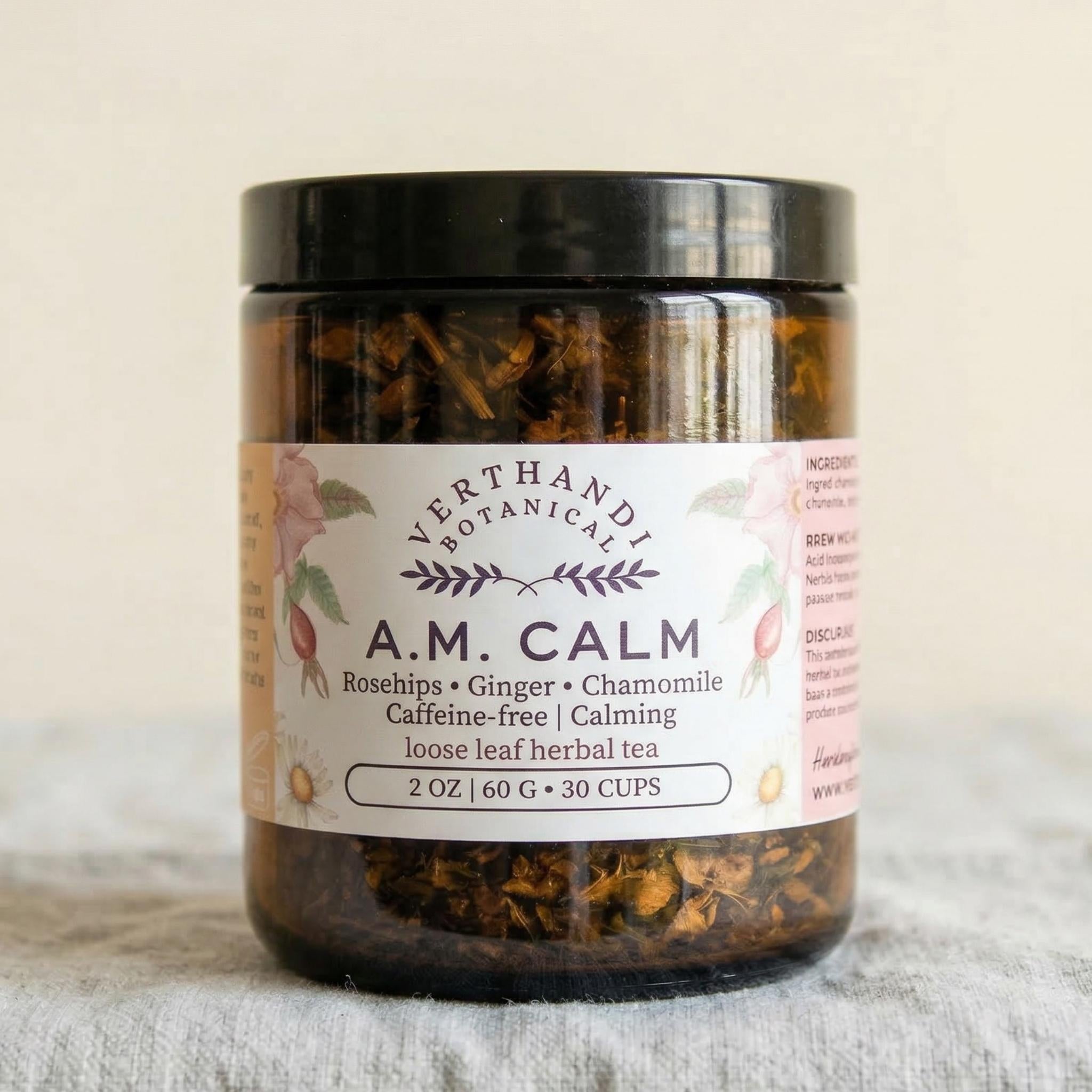 a.m. calm loose leaf tea for calming anxiety verthandi botanical on linen
