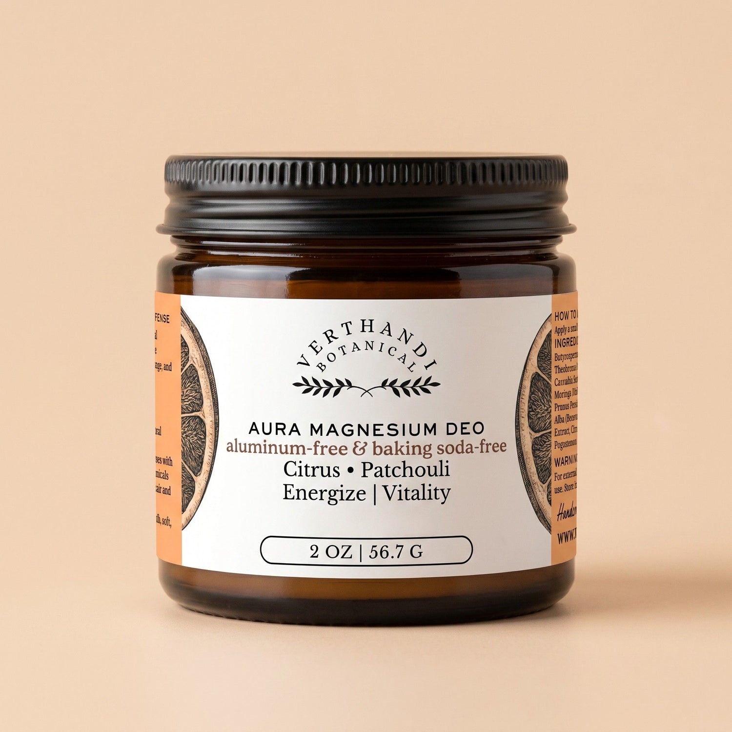 Aura Magnesium Deodorant Cream by Verthandi Botanical is aluminum-free and in a glass jar with a metal lid.