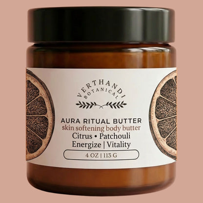aura ritual butter citrus and patchouli body butter for smooth skin glass jar