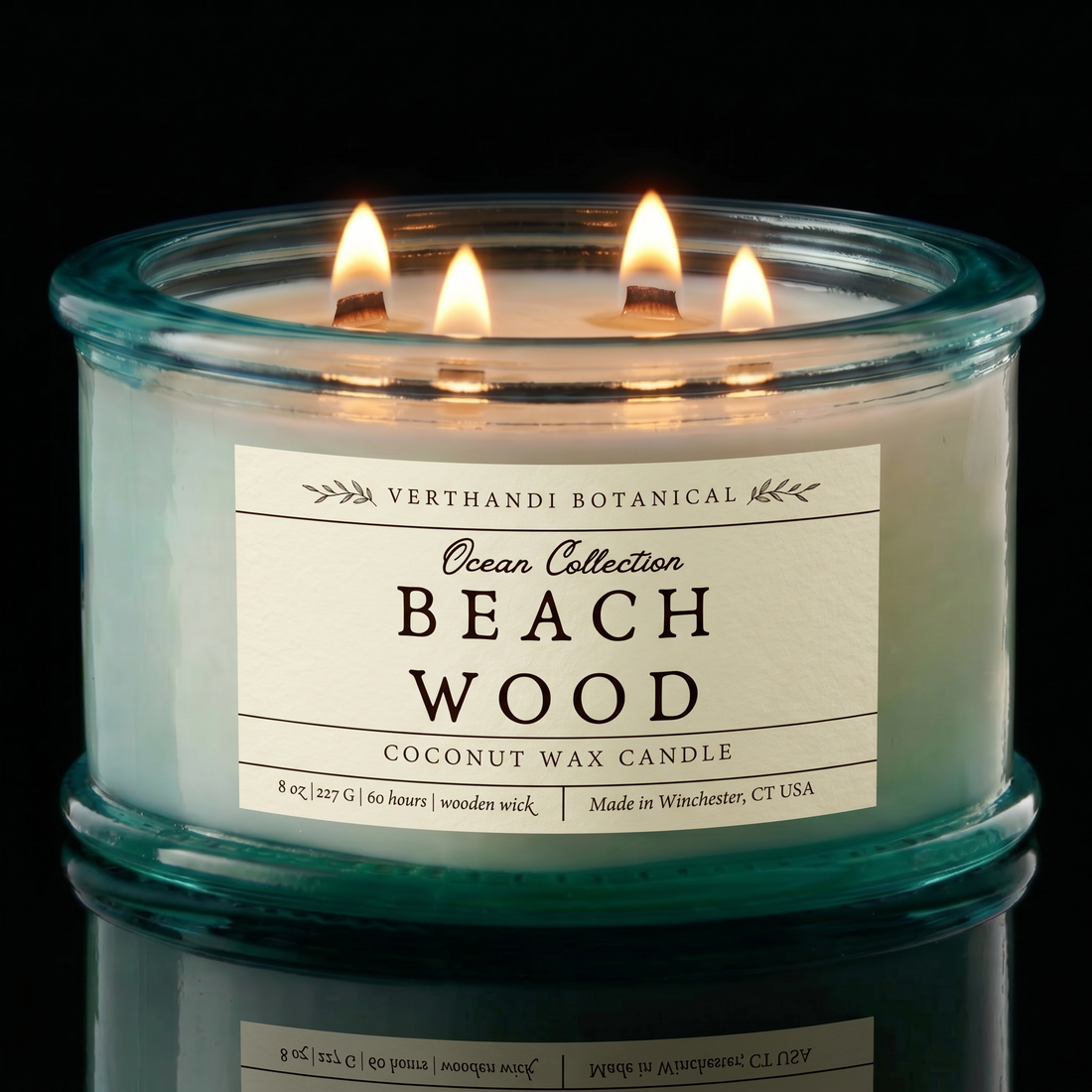 Ocean Collection, beach wood scented candle with crackling wood wick in recycled glass  jar