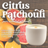 citrus patchouli essential oil candle with coconut soy wax, a crackling wood wick in a concrete jar with a crystal embed