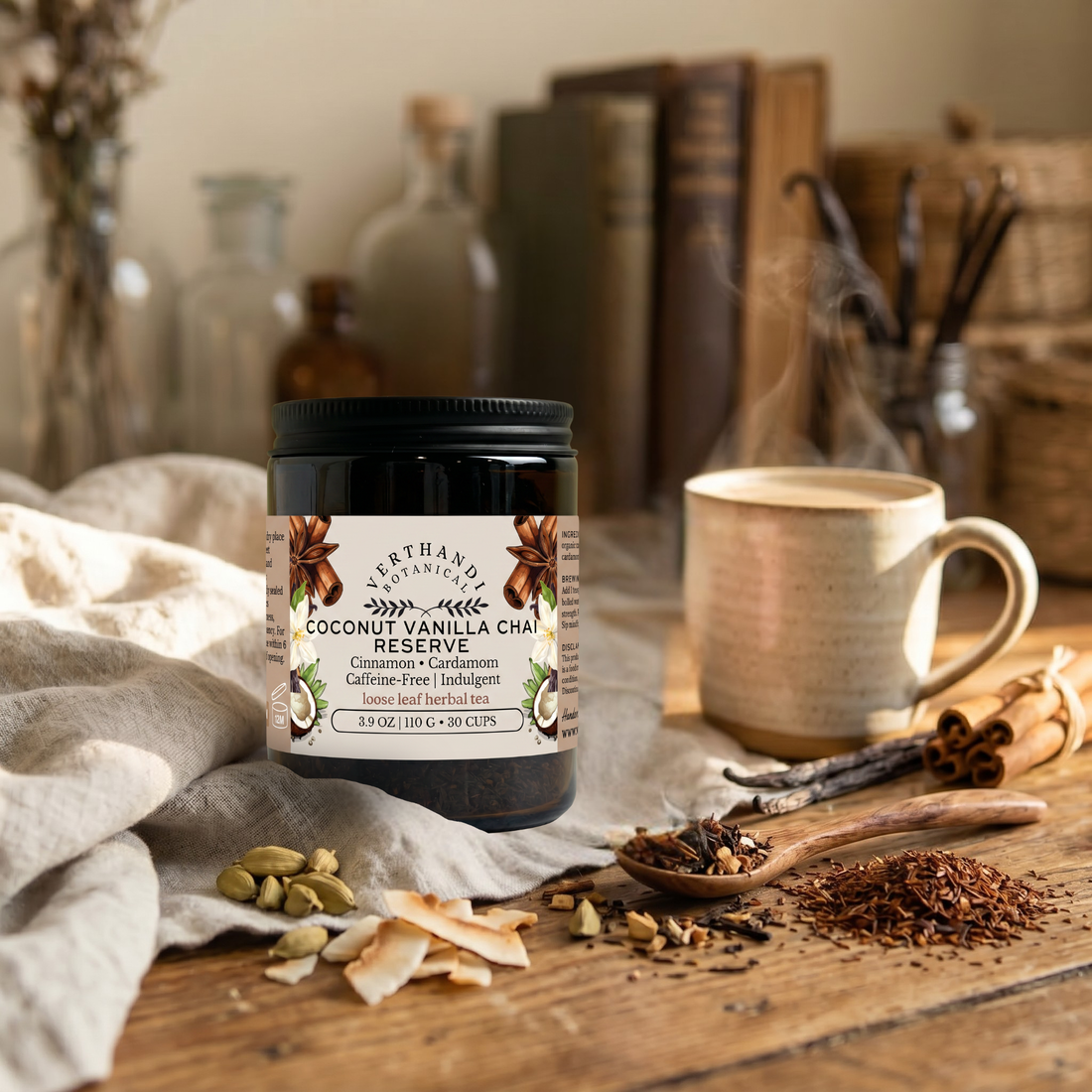 Coconut Vanilla Chai Reserve by Verthandi Botanical lifestyle shot