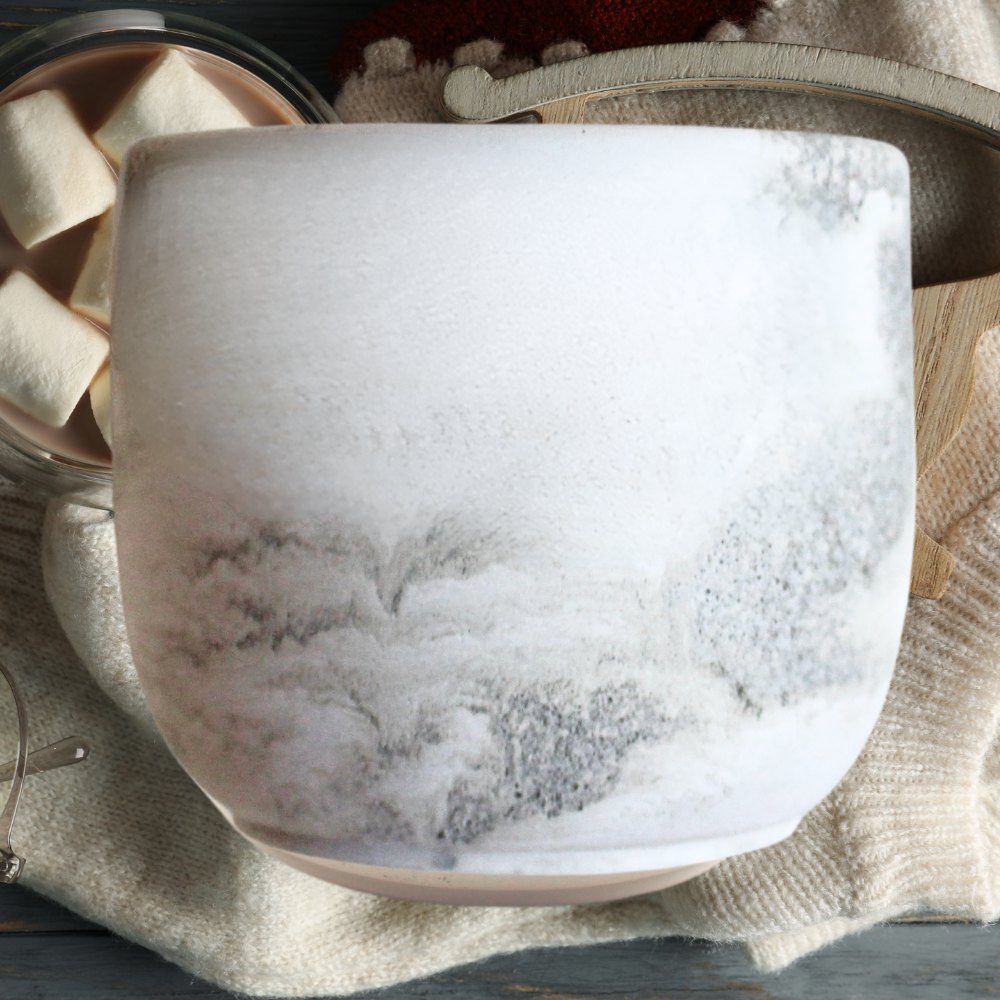 frozen hot cocoa coconut soy wax scented candle with crackling wood wick, tinted jar