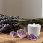 Load image into Gallery viewer, LAVENDER - CLEAR QUARTZ CRYSTAL - ESSENTIAL OIL CANDLE
