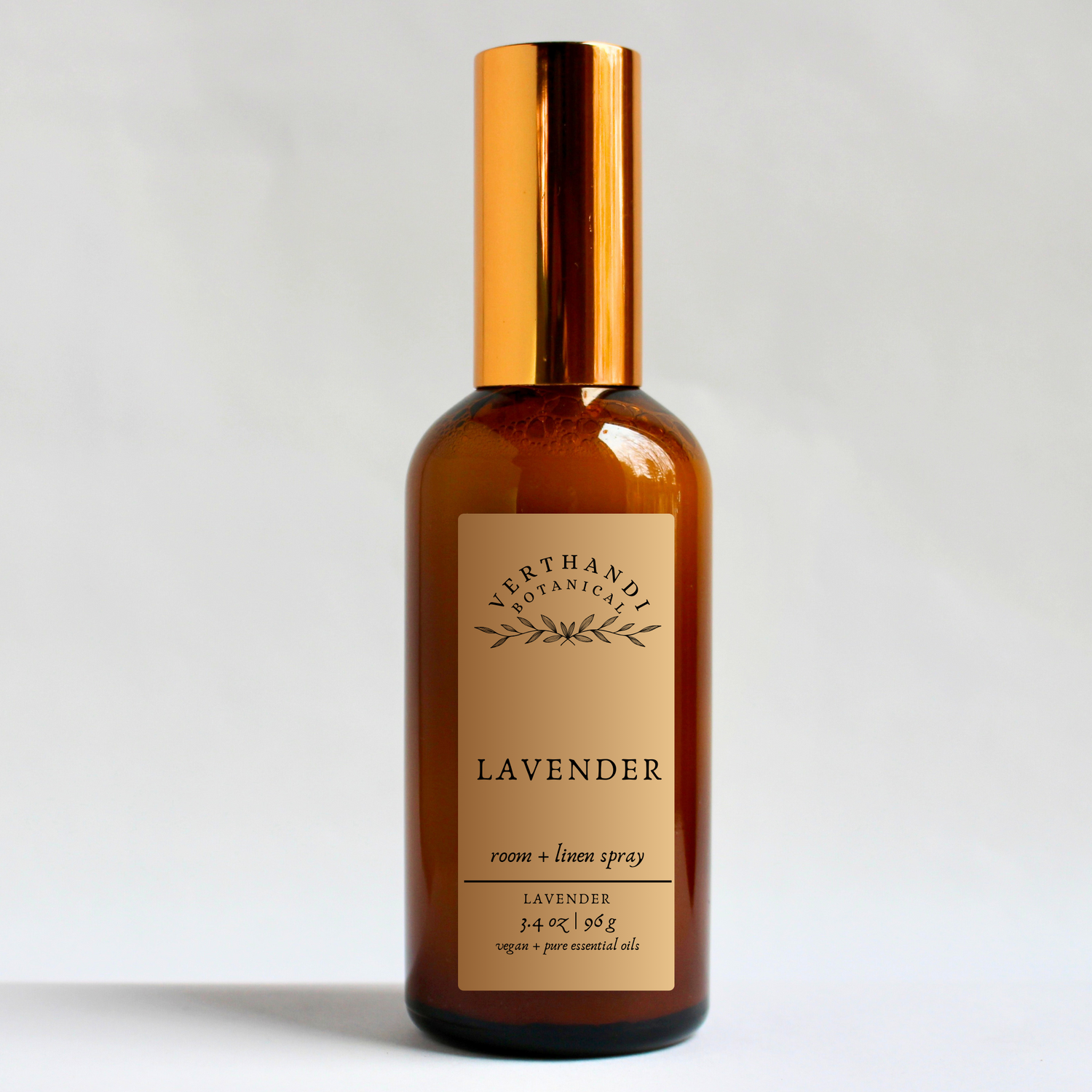 lavender room and linen spray made with pure essential oils in an amber glass bottle