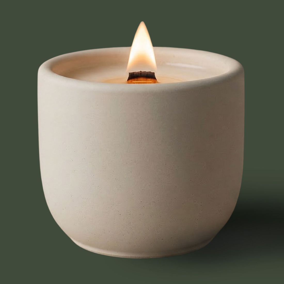 merry and bright scented candle with crackling wood wick in concrete jar, rosemary and sage scented candle