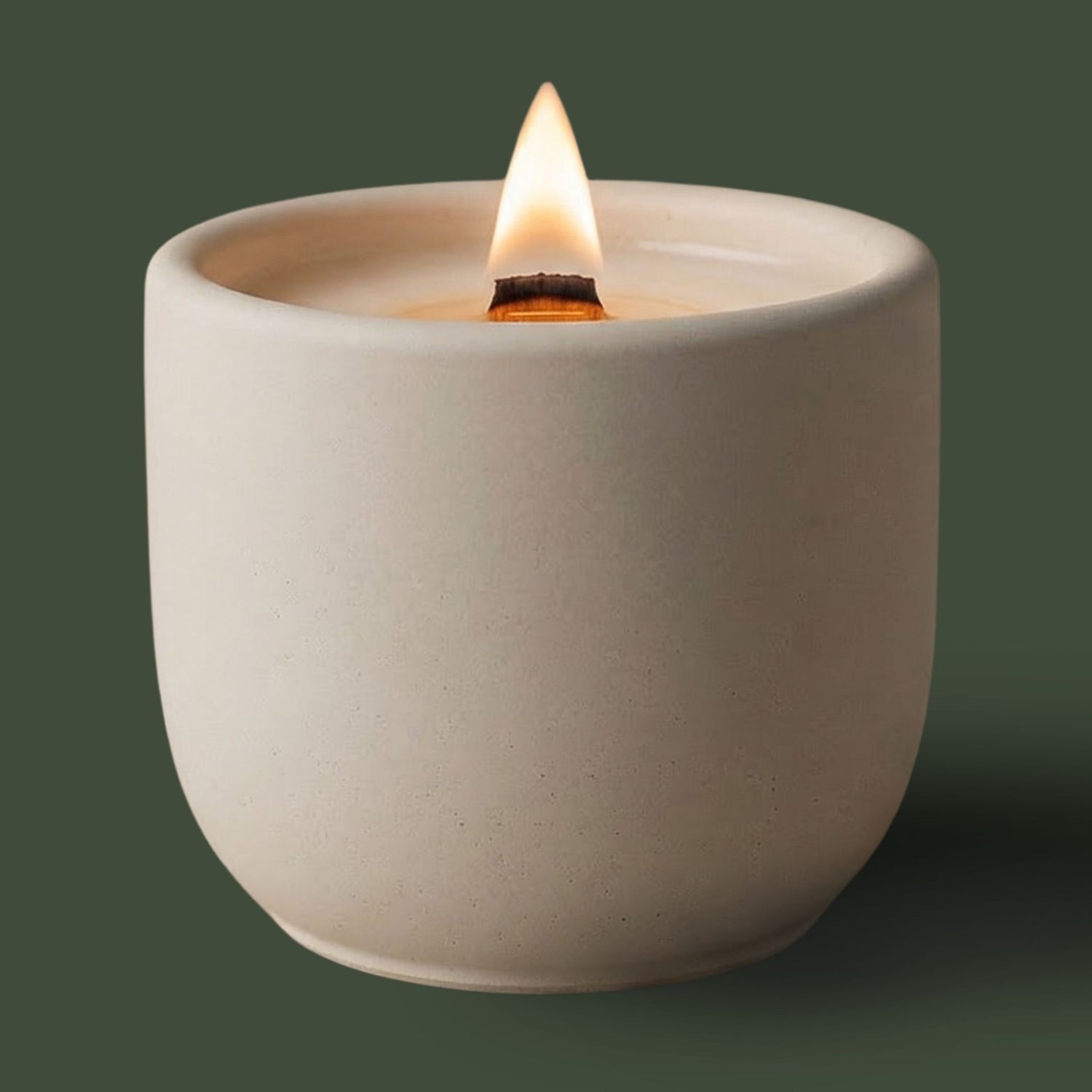 merry and bright scented candle with crackling wood wick in concrete jar, rosemary and sage scented candle
