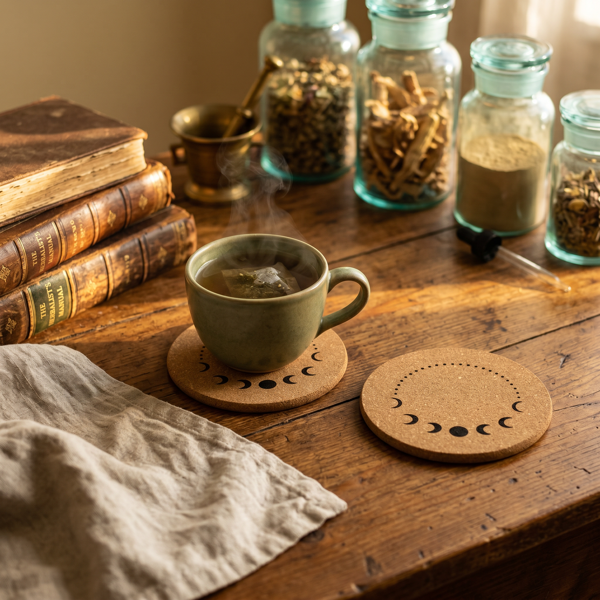 Moon Phase Natural Cork Coaster Lifestyle Picture