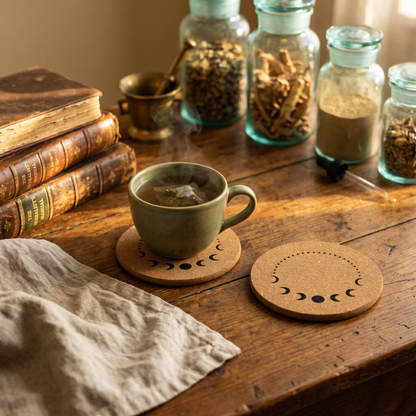 Moon Phase Natural Cork Coaster Lifestyle Picture