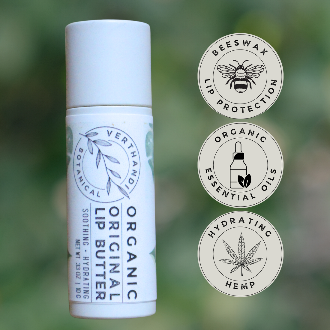 original lip butter organic hydrating lip butter from verthandi botanical in a Kraft paper tube