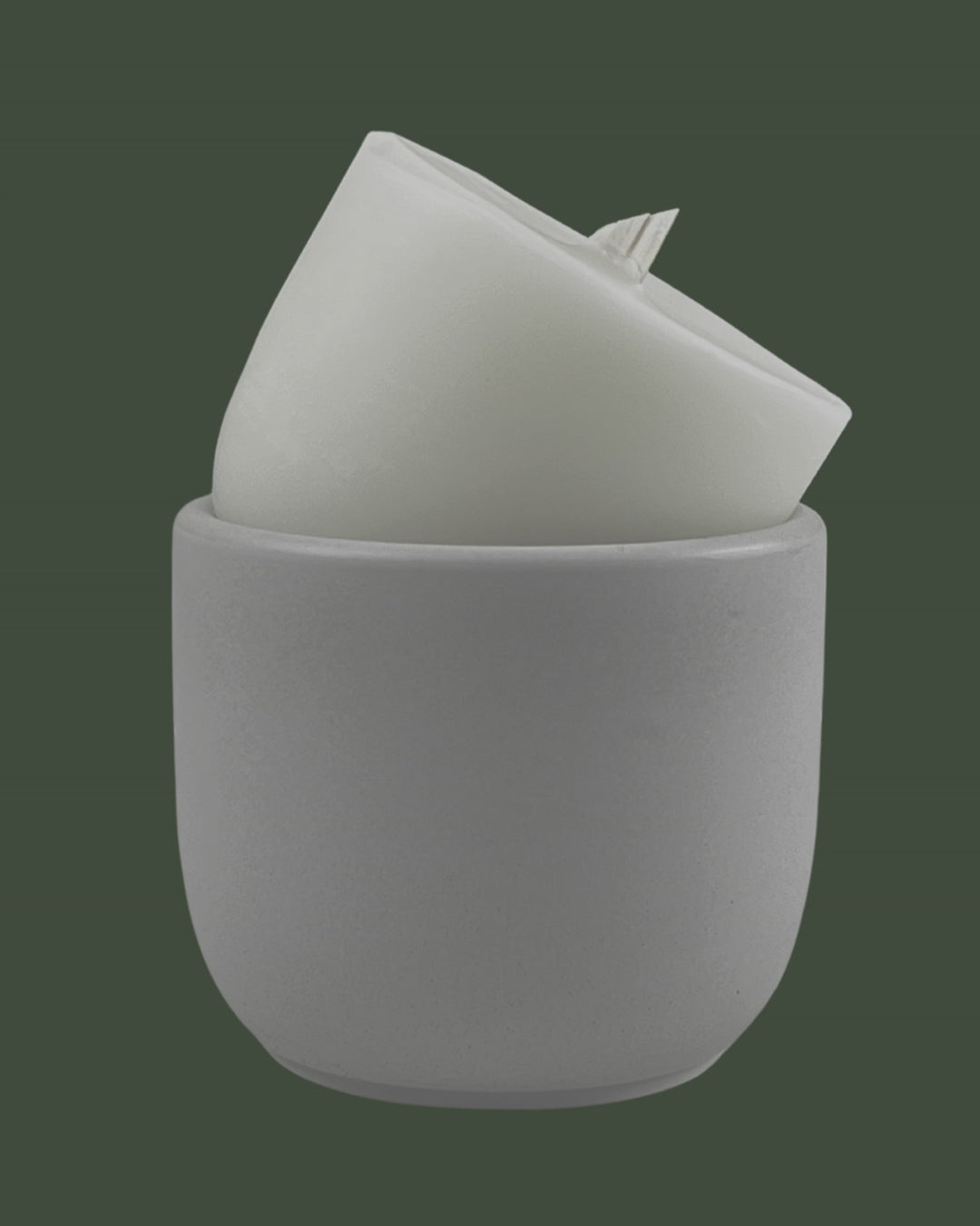 coconut wax candle refill with wood wick in a natural concrete jar with brand logo