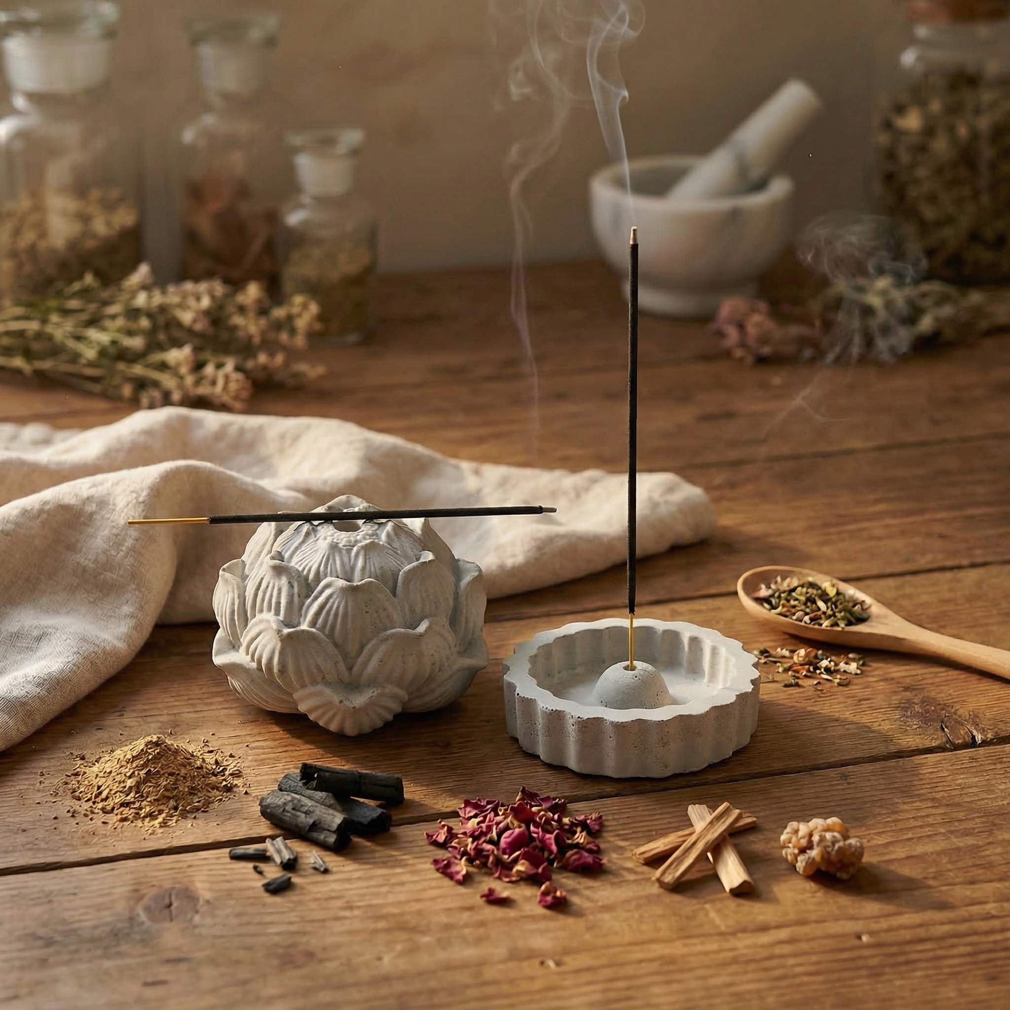 concrete incense holders shaped like a lotus flower 