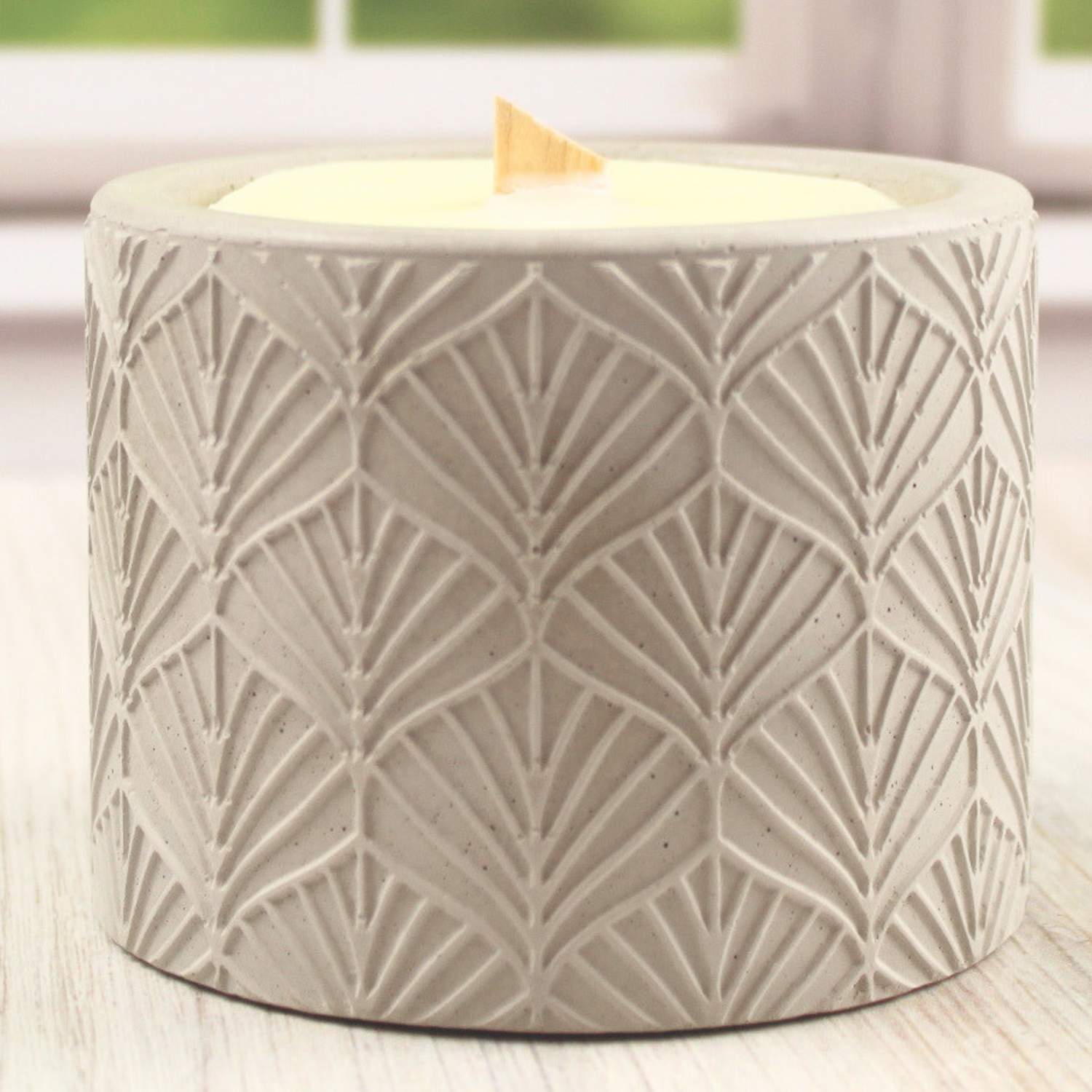 vintage leaf concrete jar with coconut wax candle refill with crackling wood wick 2