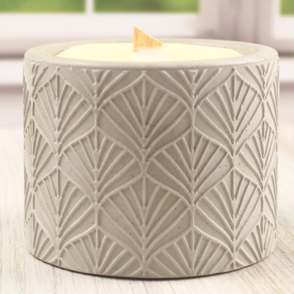 vintage leaf concrete jar with coconut wax candle refill with crackling wood wick 2